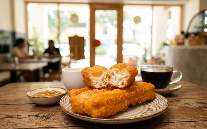 Close-up of freshly fried artisanal cakoi showing the crispy golden exterior and pillowy interior texture at Soooka Cafe