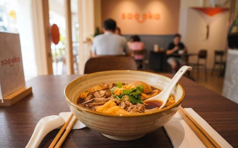 Finished bowl of Soooka comfort food showing the rich natural colour and depth of flavour from slow cooking