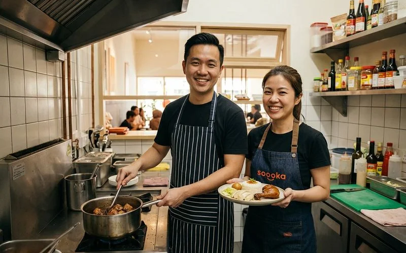 Francis and Esther the husband and wife founders of Soooka Cafe in their kitchen