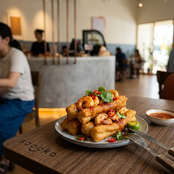 Chili prawn stuffed cakoi with fresh herbs