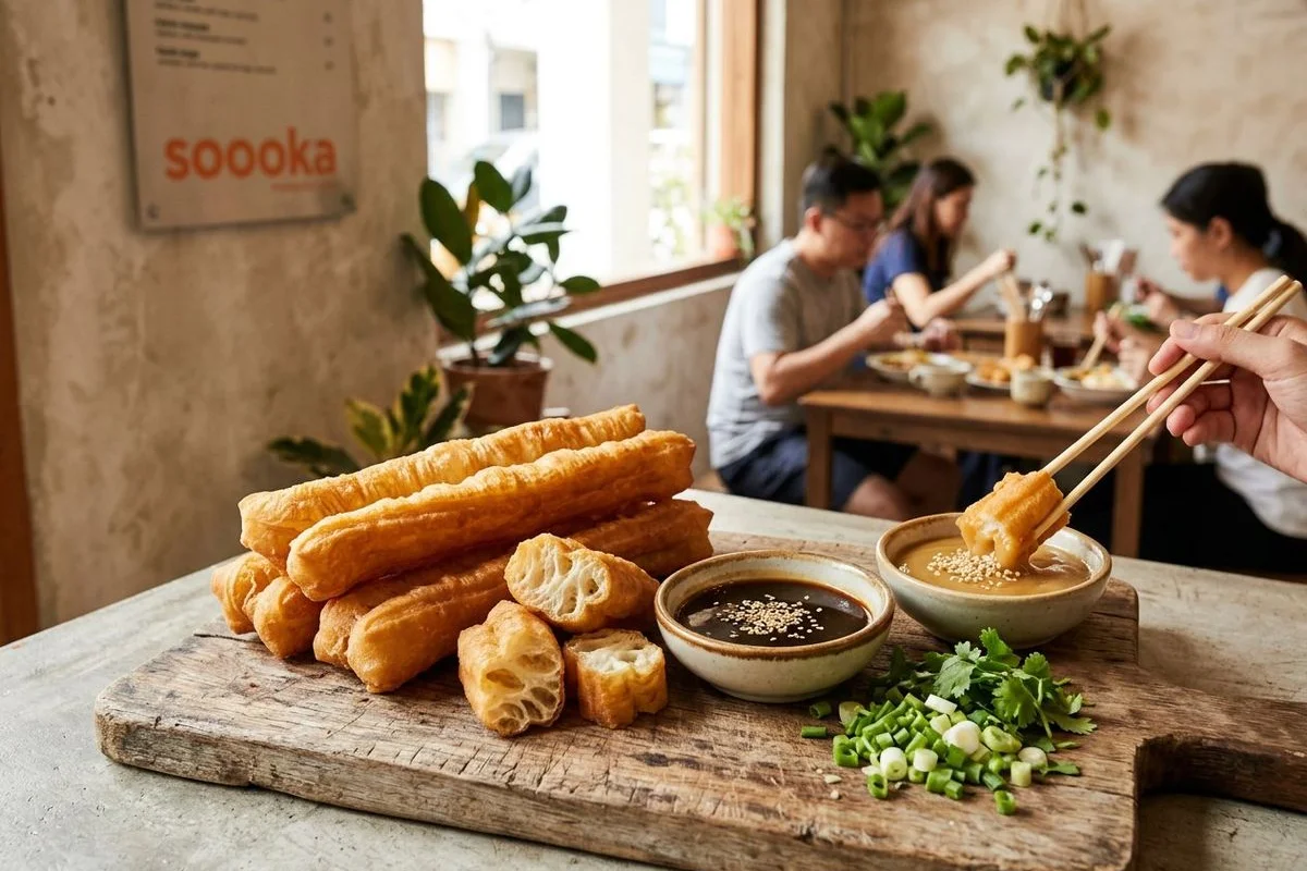 Soooka Cafe signature artisanal cakoi served with dipping sauces