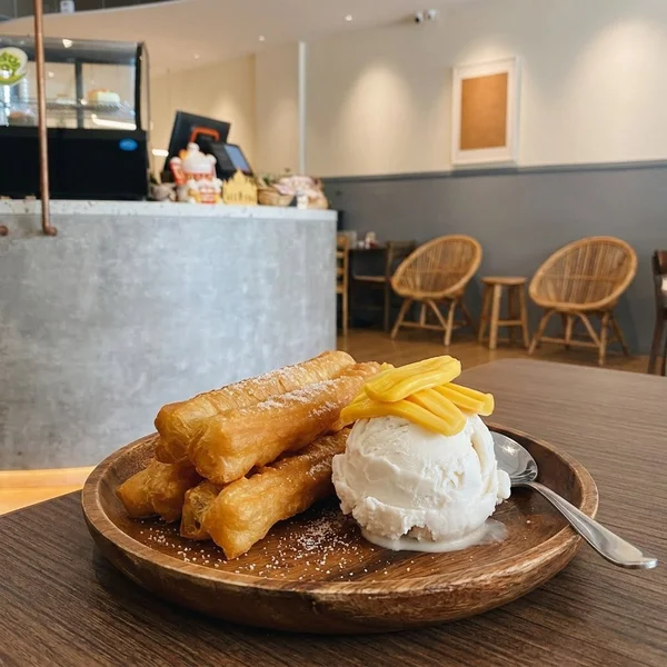 Signature cakoi with artisanal coconut ice cream