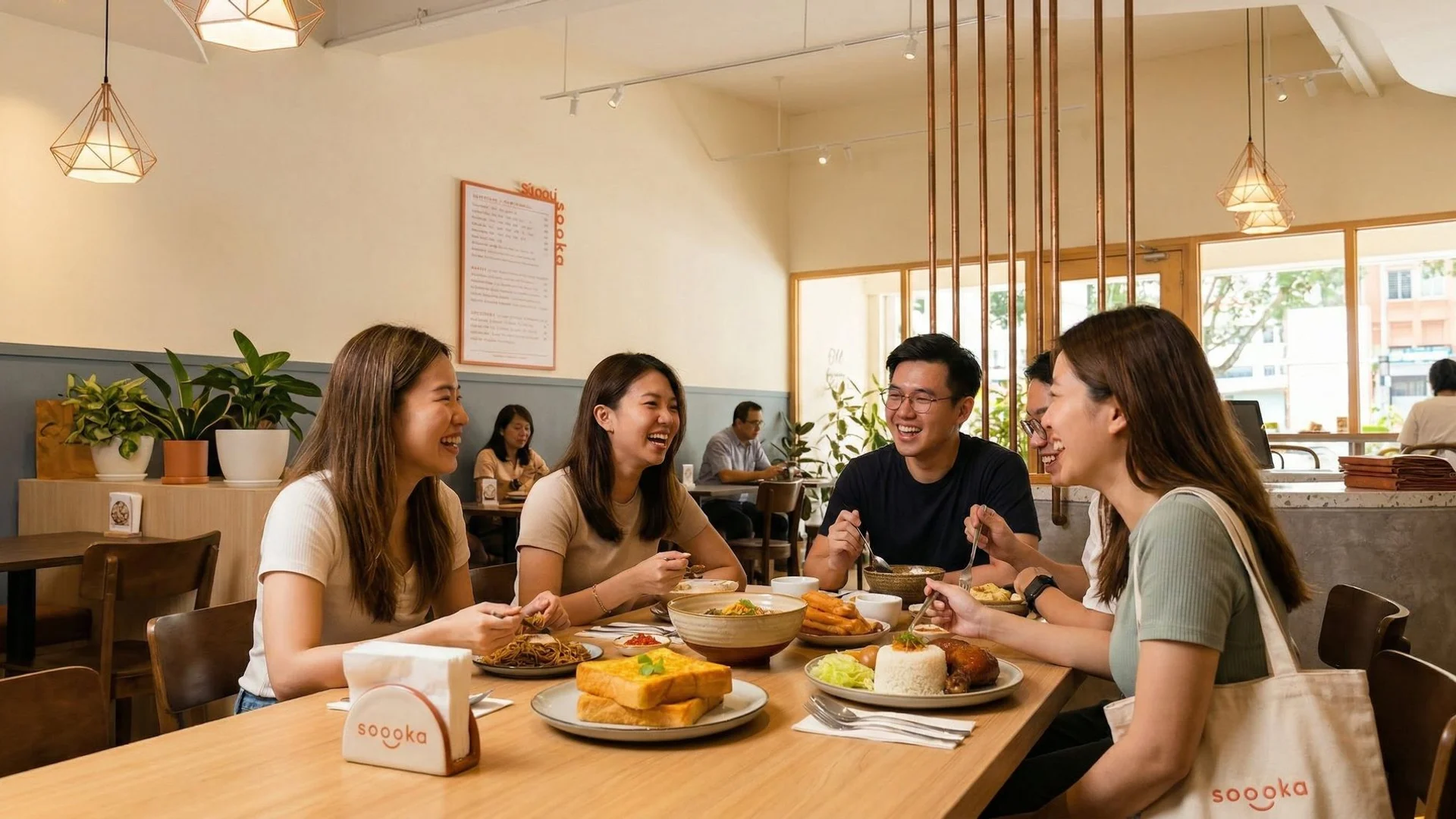 Soooka Cafe interior with warm ambient lighting and modern minimalist decor